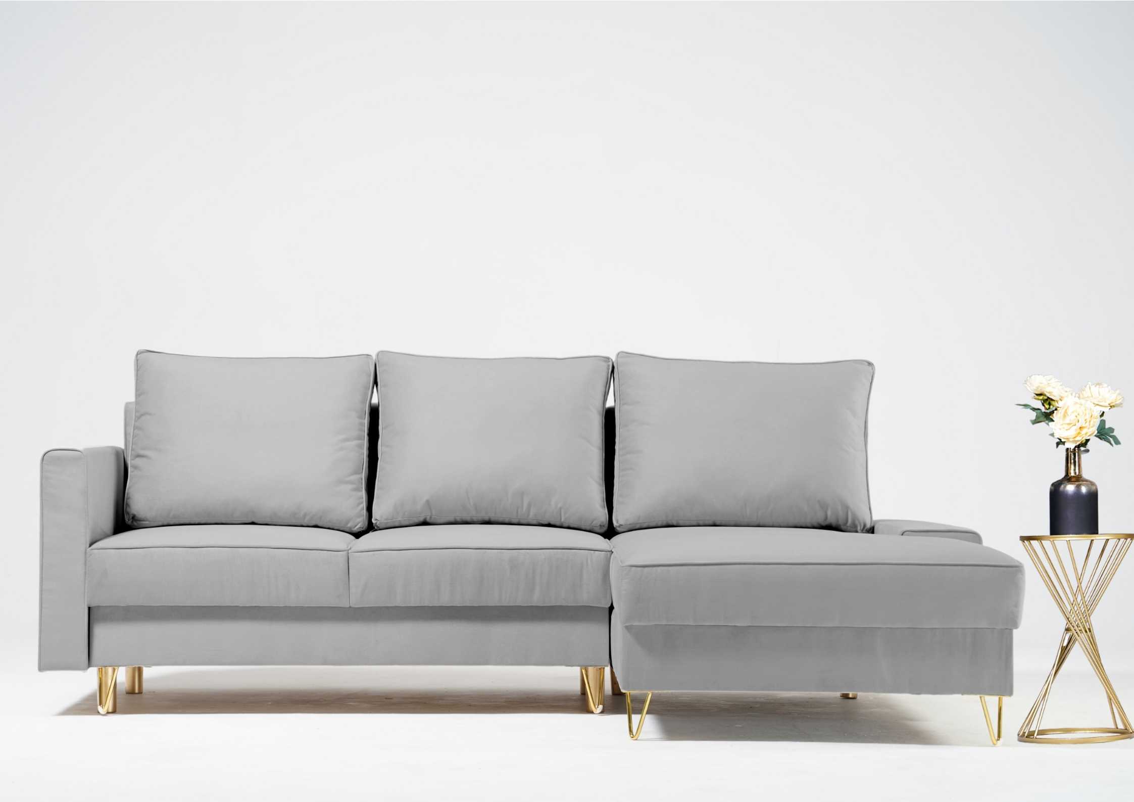 Szary narożnik na złotych nogach